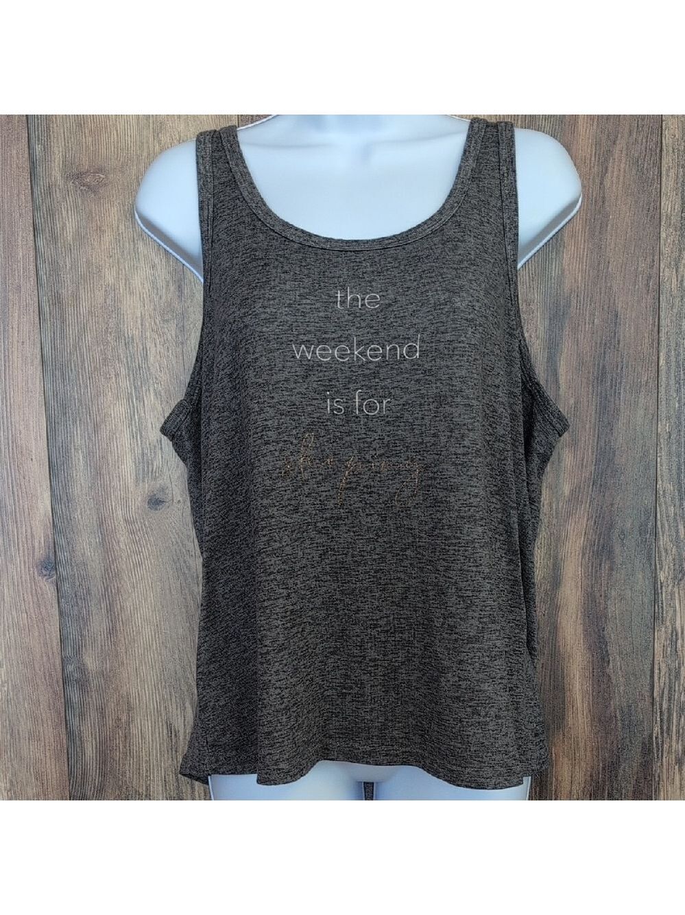 Danskin Charcoal Tank Top "The Weekend is for Sleeping" Loungewear L     E115